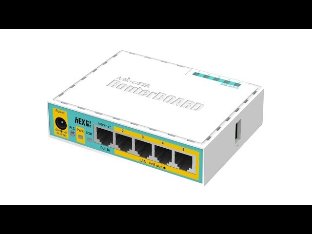 RouterBOARD MikroTik RB750UPr2 hEX PoE Lite - Vista lateral del router con puertos PoE