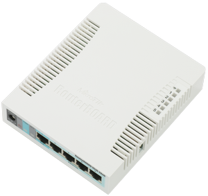 RouterBOARD RB951G-2HnD vista superior mostrando puertos Ethernet